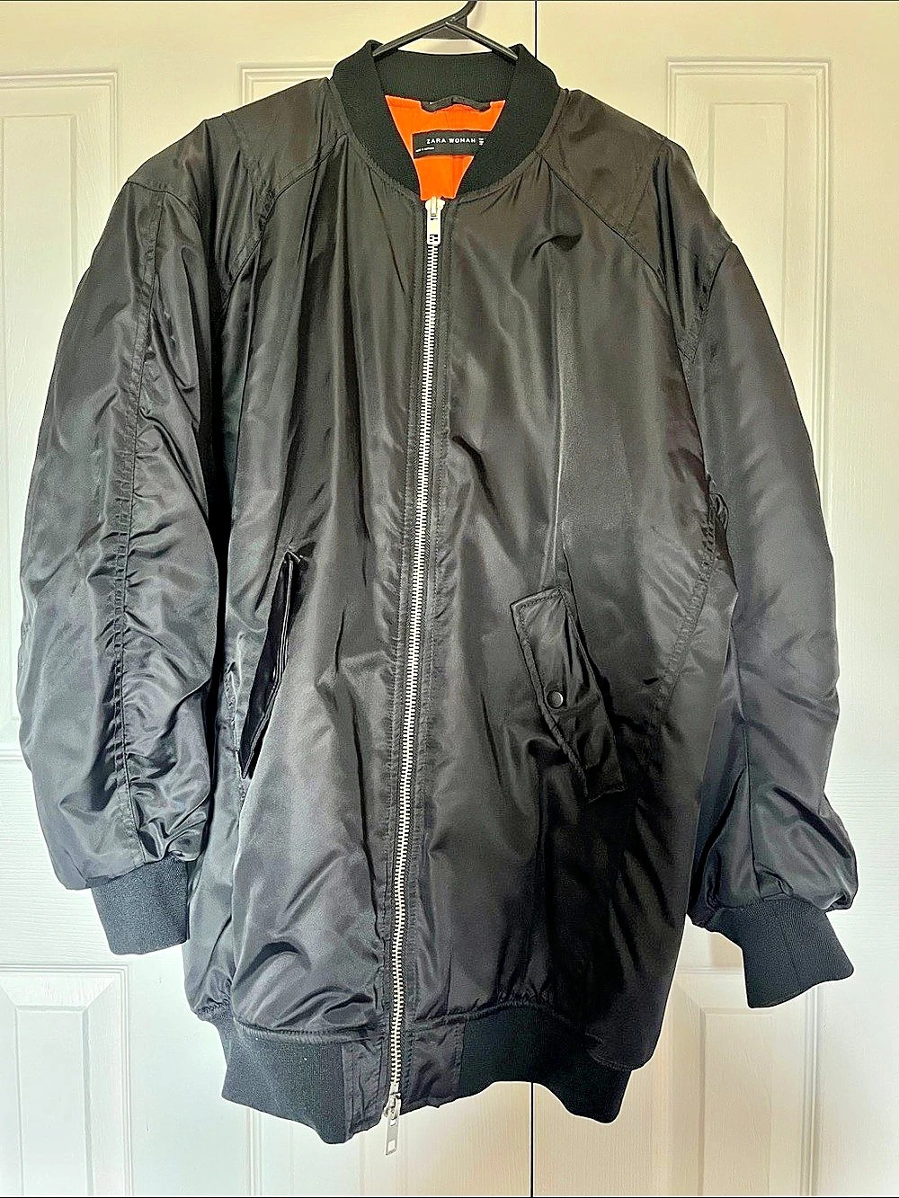 Zara Black & Orange Bomber Jacket Size Medium Large Like New